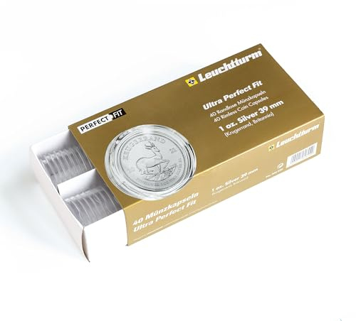 Fyr 365350 myntkapslar Ultra – 40 stycken för 1 uns silvermynt som krugarkant, Britannia – genomskinlig, 39 mm