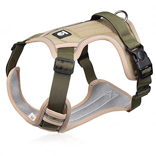 No Pull Hundegeschirr, Brustgeschirr Für Kleine, Mittlere Hunde, Reflektierend Weich Gepolstert Hunde Geschirr, Mit Einfache Kontrolle Griff Und Rückseite Perfekt,Khaki,L