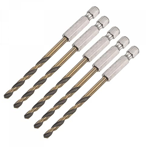 sourcing map 5 Pcs High Speed Steel Hex Shank Twist Drill Bit, 4mm Drilling Dia with 1/4 Inch Hex Shank 95mm Length