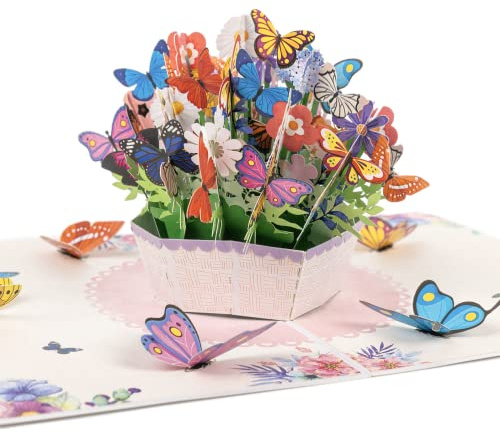 LIMAH® Pop-Up 3D Geburtstagskarte/für Frau, Freundin, Mutter zum Geburtstag, Hochzeit, Valentinstag oder Muttertag/Motiv Blumenkorb mit 3D Schmetterlingen