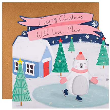Hallmark Weihnachtskarte für Mama – niedliches Winter-Skating-Design
