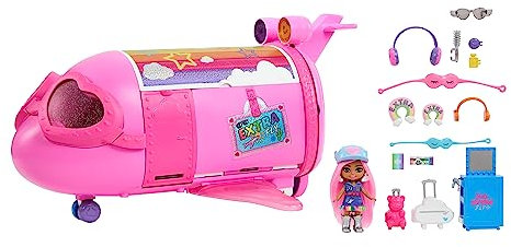 Barbie Extra Fly Jet Playset Extra Mini Minis doll, Includes 15 Fashion and Travel Themed Accessories, HPF72