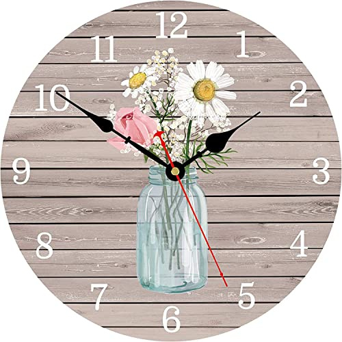 Toudorp Orologio da parete da Cucina 30 CM a Batteria Orologi da parete Vintage in Legno Fiori Classici in Bottiglia di Vetro Motivo Decor Orologio da parete Silenzioso