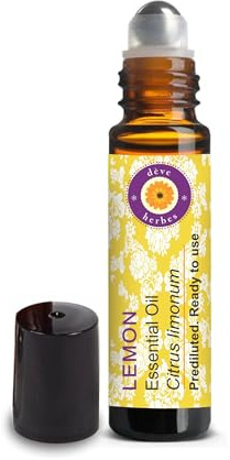 Deve Herbes Olio essenziale di limone (Citrus limonum) Miscela roll-on prediluita pronta all'uso per aromaterapia e applicazione topica sulla pelle di bambini e adulti 10 ml (0.33 oz)