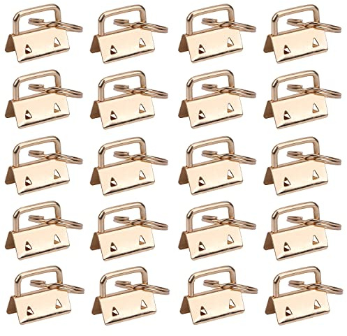 Trimming Shop Key Fob Hardware Gold 1 Inch Lanyard Keychain Hardware Fob Key Ring with Metal Split Ring Clamps for Wristlet Lanyards, Webbing, Belts, Leather & Ribbon (Pack of 20)
