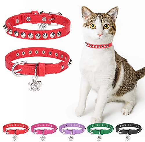 DILLYBUD Leder Katzenhalsband mit Sicherheit elastischen Gürtel und Glocke für Mädchen und Jungen, Rot, 20-30 cm