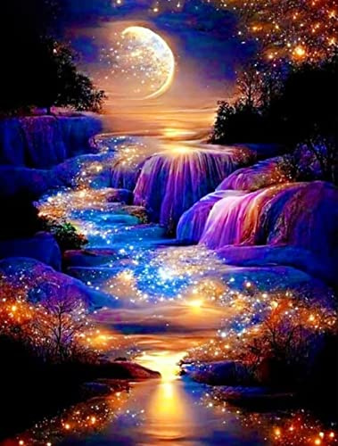 CULASIGN DIY Diamond Painting Set, 5D Diamant Painting Bilder Wasserfall Mond Full Groß Diamant Malerei Kit Arts Craft für Kinder und Erwachsene für Home Wand Decor (30x40cm)