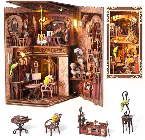 MiniCity Book Nook Kit DIY Miniature Maison de Poupée Booknook Kit, Puzzle en Bois 3D Serre-Livres Bibliothèque Décoration avec LED pour Adolescents et Adultes, Atelier du Peintre