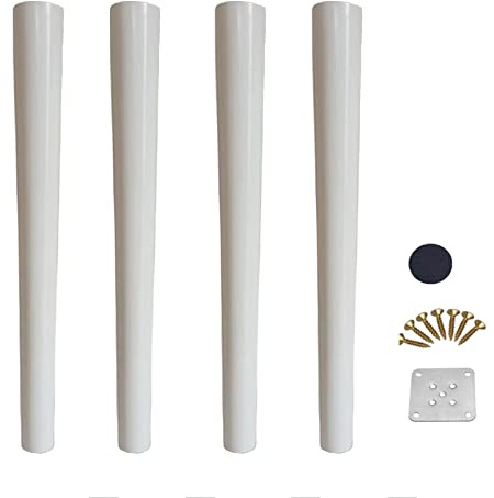 4 Stück Konische Massivholz Möbelfüße Gummiholz Tischbeine Schrankfüße Ersatz Sofabeine für Esstisch,Couchtisch,TV Schrank,Stuhl,Bett,mit Montageplatte und Schrauben,Weiß (30cm(11.8in),Vertical)