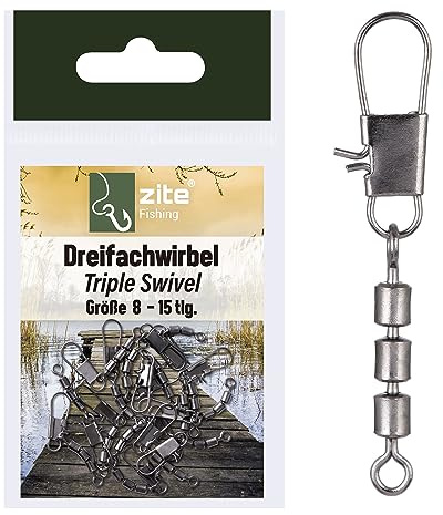 Zite Fishing Dreifach-Wirbel Set 3 Größen Forellen-Wirbel Sbirolino-Angeln | 15 Stück Angel-Wirbel als Angel-Zubehör