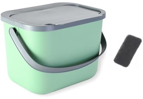 Go Practic Biomülleimer Küche 6L Komposteimer, Küchen Mülleimer, Grün/Grau mit Deckel, Bio für Obst und Gemüseabfälle, Bioabfallbehälter zur Trennung, Click-Funktion, Abfallbehälter zur Mülltrennung