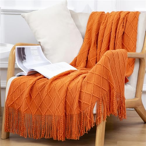Highdi Kuscheldecke Flauschig Warm, Herbst Winter Warme Wohndecke Kinder Decke Flauschige Couchdecke Überwurf Fleecedecke (130X180cm,Rhombus-Orange)