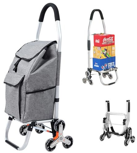 SADOMAIN Aluminium Einkaufstrolley, Faltbarer Einkaufswagen, mit Treppensteiger, Abnehmbare Tasche, Wasserdichter, Max. Belastbarkeit 50 kg (Grey)