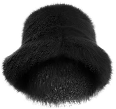 QUINTRA Fuzzy Eimer Hut Mode Warme Winter Hut Flauschigen Pelzigen Plüsch Faux Hüte Angeln Hut Eimer Hüte Für Frauen 2024 Kinderfliege (Black, One Size)