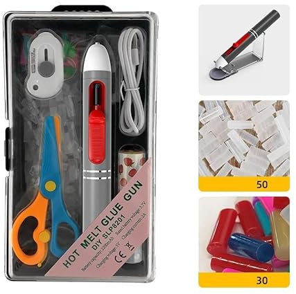 Pistola A Colla, Mini penna for colla a caldo Penna for colla a caldo senza fili Pistola for colla a caldo in silicone colorato con bastoncini di colla for l'artigianato Scuola di arti fai da te Ripar