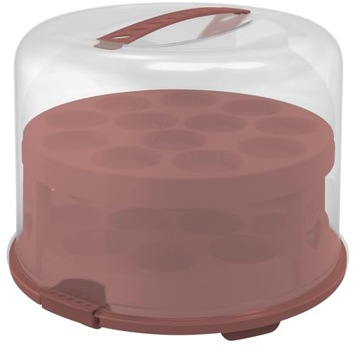 Rotho Fresh Tortenglocke hoch mit Trays, lebensmittelechter Kunststoff (PP) BPA-frei, rot/transparent, (35,5 x 34,5 x 26,0 cm)