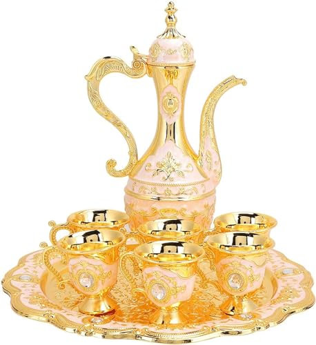 PJKUIFYX Cafetière Turque avec 6 Tasses à café, Service à thé Turc rétro en métal Comprenant Une théière et des Tasses à thé Artisanales pour Cadeau de Mariage pour Adultes