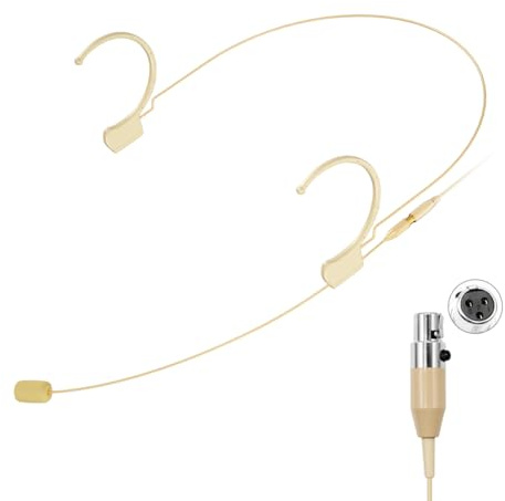 KIMAFUN Headset Mikrofon Professionelles Ohrhörer-Kondensatormikrofon zum Über-Ohr-Hängen, Kompatibel mit Mini XLR TA3F Wireless System Bodypack-Sender, Beige, HC-810 D3