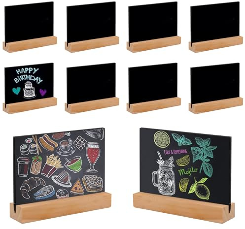 Ksvaye 10 piezas mini pizarra negra mini pizarra de mesa pequeña tabla de tiza con soporte, mini pizarra tiza para buffet boda, fiesta, restaurante, etiqueta de precio panadería, 7,5 x 10 cm