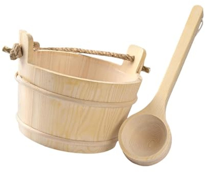 LOVIVER Barile per sauna in legno e mestolo SPA Strumento per bagno a vapore, barile per vasca resistente all'usura Robusti accessori per sauna per il bagno