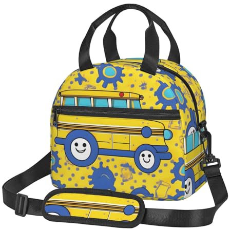 Lonchera versátil con estampado de autobús escolar para mujeres y hombres, lonchera aislada, bolsa térmica para el trabajo y viajes