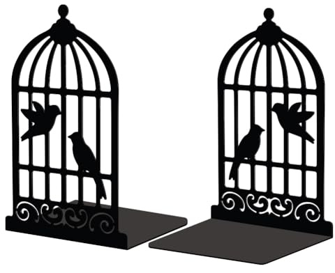 Peacoblue Buchstütze Dekorativ Modern Vogelkäfig und Vogel Metall Buchstützen für Schwere Bücher 13.5x10.9x20.1cm, Bücherhalter für Heimdekoration, Bücherregal & Büro - 1 Paar | 1 Paar 5.3x4.3x7.9 schwere Gusseisen Buchhalter, Stabile Buchstopper für Bücherregal, Schreibtisch, Büro und Wohnraum