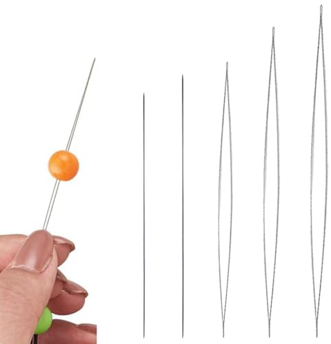 GHPKOTW 5 Stück Perlennadel (5.5Cm,7.5Cm,10Cm,11.5Cm，12.5Cm), Bead Nadeln, Perlen Nadeln, Edelstahl Nähnadeln, Große Auge Perlen Nadel, Für Handwerk Und Schmuckherstellung