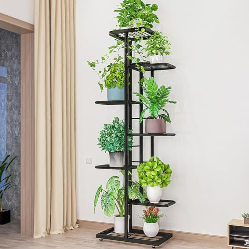 Lidzopas Soporte de metal para plantas de 7 niveles, interior y exterior, esquina para flores, estantería para plantas múltiples, soporte para plantas, escaleras para exteriores, balcón, jardín, sala