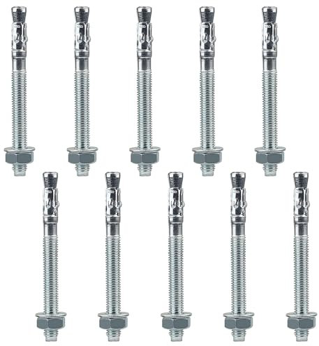 NIERBO M10 x 90 mm Ankerbolzen, 10 Stück, Edelstahl, Sechskant, Kohlenstoffstahl, Betonanker