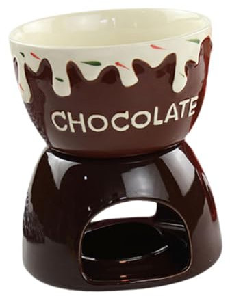 Baoblaze Caquelon à fondue au chocolat, caquelon à fondue au fromage, ustensiles de cuisine, tasse à fondue en céramique, ensemble chauffe-beurre en céramique, Brun
