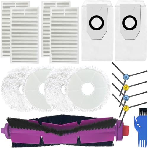 EATBALE Accessories Kit for Eureka J12 Ultra, for Midea V12 Robot Vacuum Cleaner 1 Main Roller Brush 4 Side Edge Brushes 4 Hepa Filters 4 Mop Cloths 2 Dust Bags Attachment Replacement Parts 15 Pcs