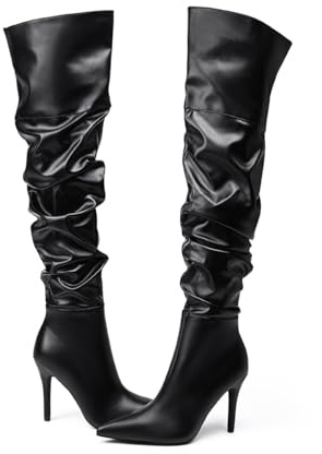 Feinlina Nero Over The Knee coscia stivali alti per le donne Sexy Pointed Toe Side Zipper Leather Pleaser stivali