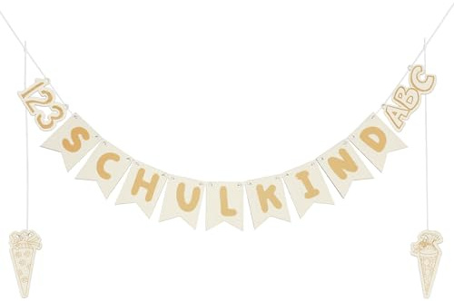 Schulkind Girlande, Holz Schulanfang Girlande für Jungen Mädchen, Deko zum Schulstart, Schultüte Girlande Dekoration für die Einschulungsfeier