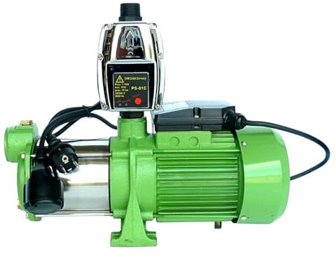CHM GmbH® Kreiselpumpe Gartenpumpe Edelstahl 5400 L/h und 6,5 Bar mit Druckschalter/Trockenlaufschutz