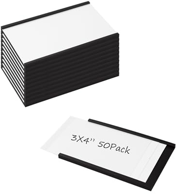 Realth Etichette Magnetiche Scrivibili 76.2MM X 101.6MM 50 Pcs | con Pellicola Protettiva Trasparente, per Uffici, Magazzini, Scaffali Metallici, Armadietti e Lavagne Bianche