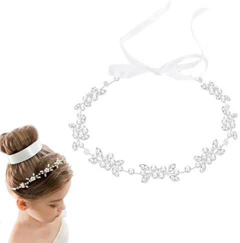 Kabwea Stirnband zur Erstkommunion für Mädchen, Perlen Blumenmädchen Kopfschmuck für die Hochzeit, Blumenkranz Haare, Haarschmuck Kommunion Mädchen, Blumenkranz Haare Kinder