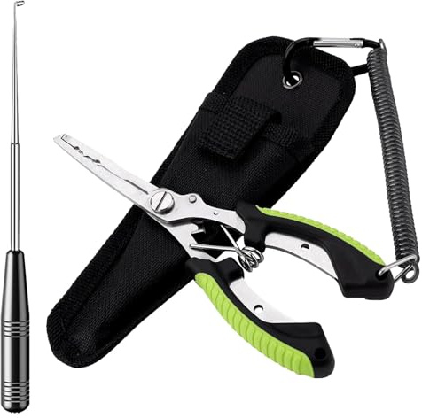 ZKFSIE 4-Piece Fishing Pliers Set, Stainless Steel Fishing Multi Tool with Hook Remover and Scissors, Includes Nylon Bag and Lanyard for Sea Fishing, Fly Fishing and Ice Fishing