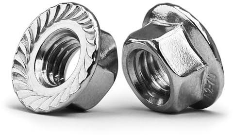 Tuerca de Brida M4-0,7, Tuerca Hexagonal 304 Acero Inoxidable Óxido Negro, Tuerca de Brida con Dentado de Bloqueo Según DIN 6923 (10 Piezas)