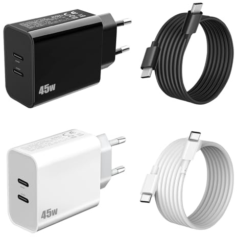 Chargeur Secteur USB C 45W et Cable pour Samsung Galaxy S25 Ultra/S24 Plus/S23 FE/S25 Edge/S26 A56 5G/A17 A26 A36 A16 A55 A35 A25 A15/A54 Z Fold 5 6 7 Note 20 USB C Secteur Prise Charge Rapide,2Pack