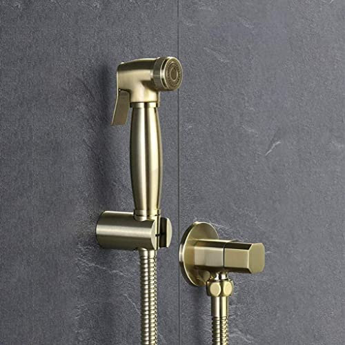 Bidet Spray Set, Brushed Gold Square Bidet Bathroom Hand Shower Bidet Toilet Sprayer Hygienic Shower Bidet Tap Wall Mounted Bidet Faucet Set,E