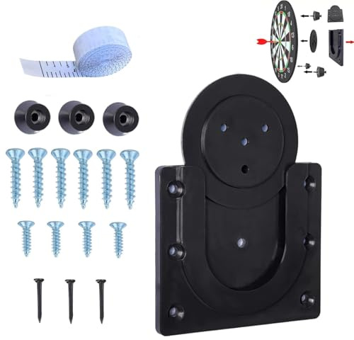 Dart Board Bracket Black with U-Shaped Groove Design Screws Wall Hanging Hooksand Tape Measure for Hanging Dartboard Professional Dart