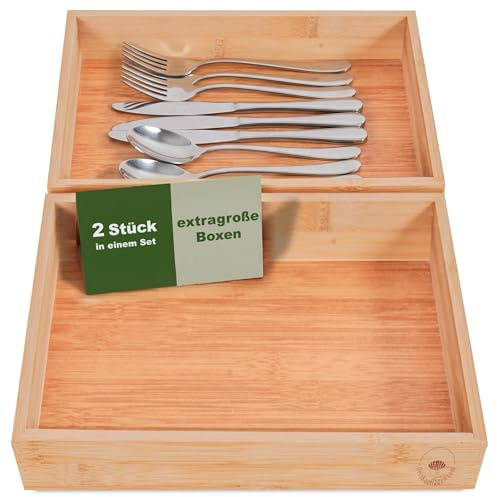 DeinKaufladen.com 2er Set Aufbewahrungsbox Holz Organizer – praktische und flexible Bambus Box - Schubladen Box Sortierbox Sortierkasten Kosmetik Aufbewahrung Ordnungsbox Holzboxen Holzkasten