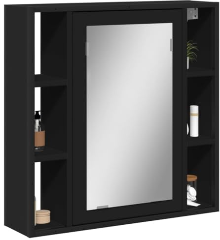 Specchio Armadietto Bagno Nero 60x60cm con Montaggio a Parete, Mobile Multistrato per Toilette, Ampio Spazio Portaoggetti, Design Elegante Resistente
