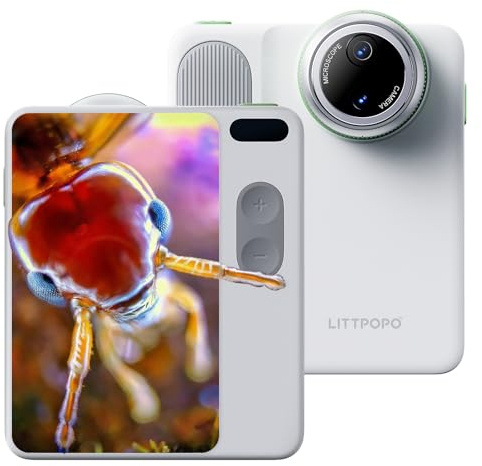 LiTTPOPO Cámara digital MicroCam X1 4K con microscopio 400X, material de película real 4K, enfoque automático, pantalla táctil LCD de 3,5 pulgadas, cámara compacta de apuntar y disparar para