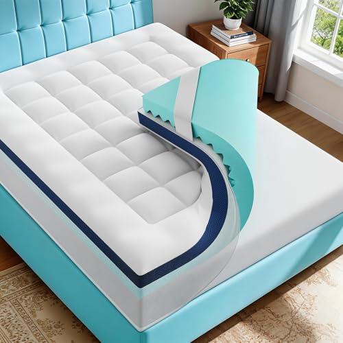 4 Inch Dual Layer Memory Foam Mattress Topper - 2 Inch 1000GSM Fluffy Soft Pillow Top Mattress Pad Cover and 2 Inch Egg Crate Cooling Gel Memory Foam (54x75)