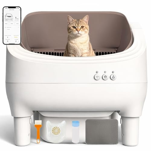 MoraRise Self-Cleaning Cat Litter Tray, XXL Automatic Litter Box with Opoen-Top Design for Multi-cats, App Control & Dual Odor Removal, Anti-Pinch Safety Tech, Includes Mat, Trash Bags & Brush