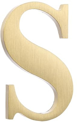 QUARKZMAN 1.8(4.57cm) Lettera Adesiva Moderna 3D in Ottone a Finitura Spazzolata, Targa Per Cassetta Postale, Porta, Parete, Hotel, Appartamento, Giardino (Lettera S, Dorato)