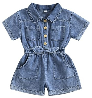 Loalirando Toddler Baby Girl Summer Denim Romper Jean Overall Short Sleeve Dungarees Little Girl Shorts Jumpsuit One Piece Outfit for Kids