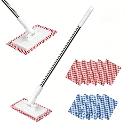Lazy Mop Clip , One-Touch Hands-Free Flat Mop with 10 Reusable Cleaning Cloths for Floor Wall Window Bathroom Kitchen Easy Cleaning