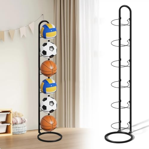 GTJEOI Soporte para Balones, Balones Verticales, Estante de Bolas de Metal, Estante de Almacenamiento de Pelotas para Guardar Balones de Baloncesto, Fútbol y Voleibol